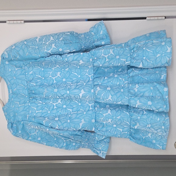 Beautiful Pomander Place Tiered Dress. Turquoise Blue Floral Print! Medium. - Picture 4 of 12